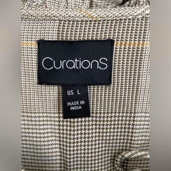 Curations Round Neck Tie String Plaid Embroidered Floral Sleeves Blouse Size L - Picture 6 of 12